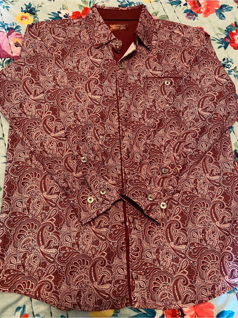 Kids Lightweight Paisley Shirt Jacket in Burgundy - (Brand Unspecified)